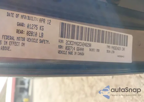 2012 Dodge Challenger Sxt z USA, uszkodzony, nr VIN 2C3CDYAG2CH246290